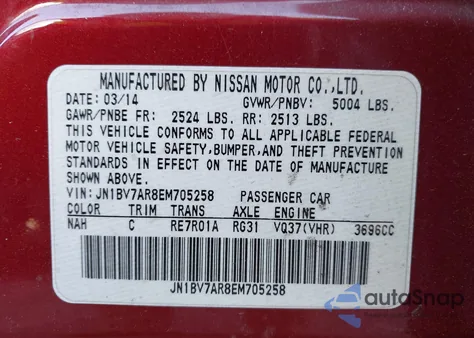 2014 Infiniti Q50 Premium z USA, uszkodzony, nr VIN JN1BV7AR8EM705258